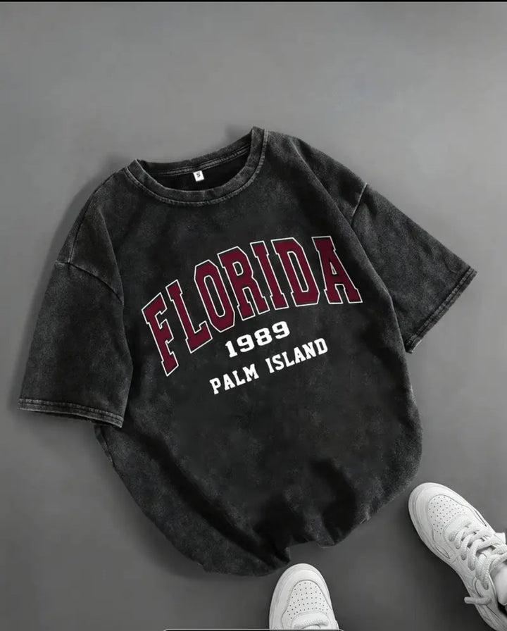 Dame T-shirt med kreativ Florida-print og komfortabel oversized-snit Stilla