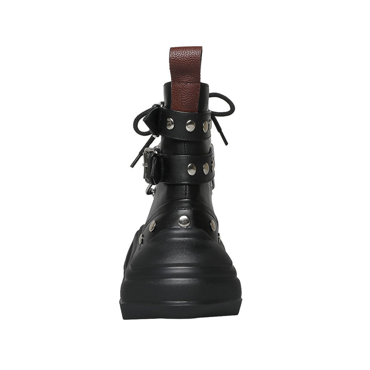 Femme Chunky Platform Combat Boots med dekorativ kæde og quiltede remme Stilla