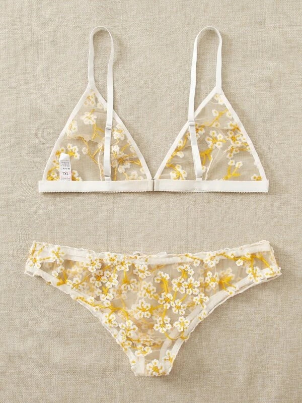 Dame Floral Spidse Bralette og Cheeky Panty Sæt Stilla