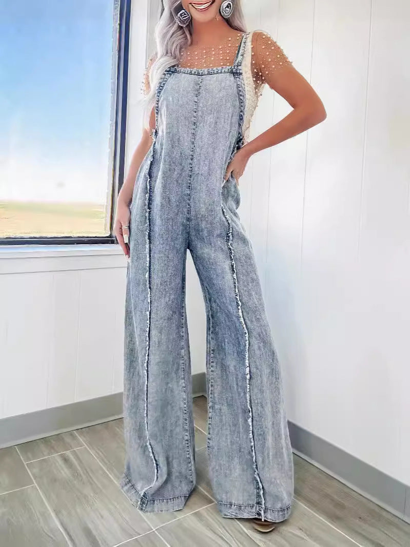 Dame Denim Bukser med bredt ben og mode detaljer Stilla