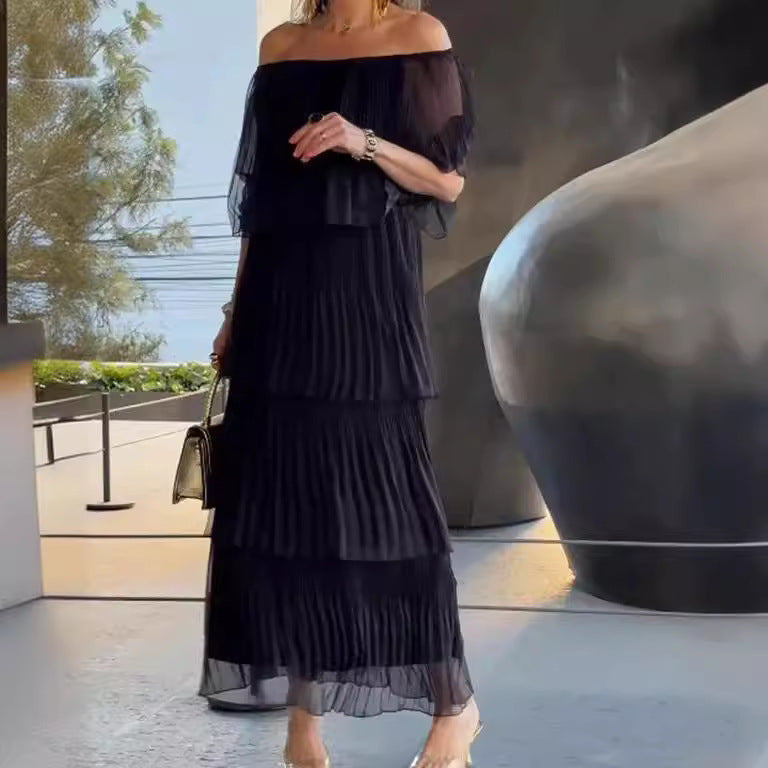 Dame Off-Shoulder Maxikjole med plisserede detaljer Stilla