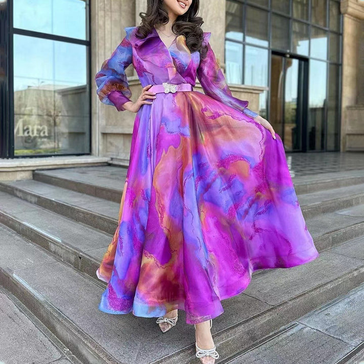 Kvinder Elegant Maxikjole med flydende chiffon og raffinerede flæsedetaljer Stilla