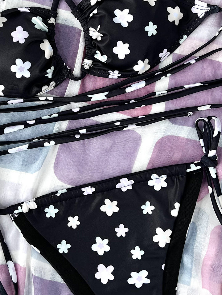 Dame Triangel-Bikini med legende blomster-mønster og justerbare stropper Stilla