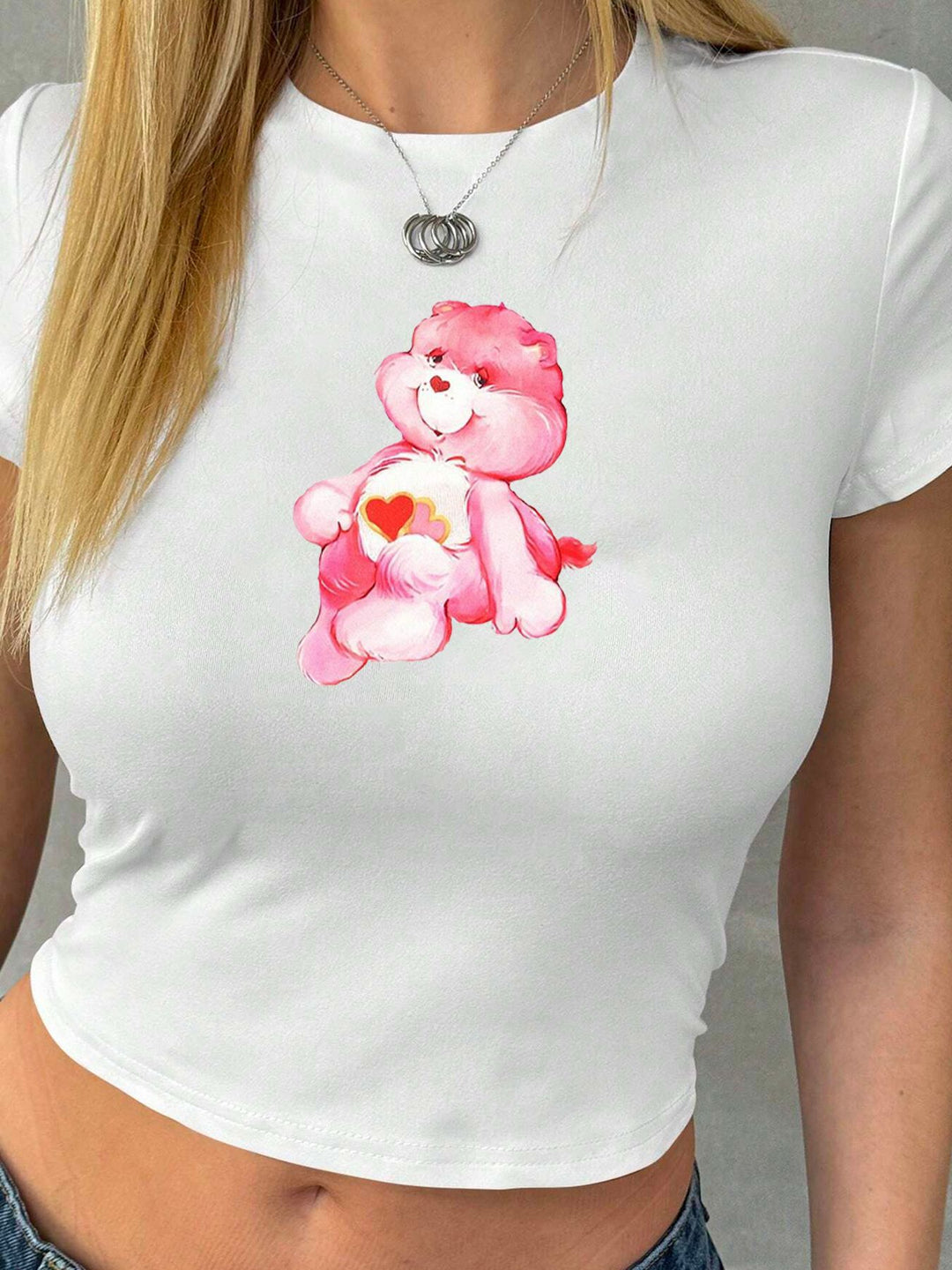 Dame Crop-T-Shirt med kreativ nostalgi-tryk og afslappet pasform Skovae