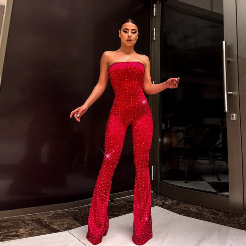 Dame Glamourøst Jumpsuit med skinnende applikationer og smalle ben Skovae