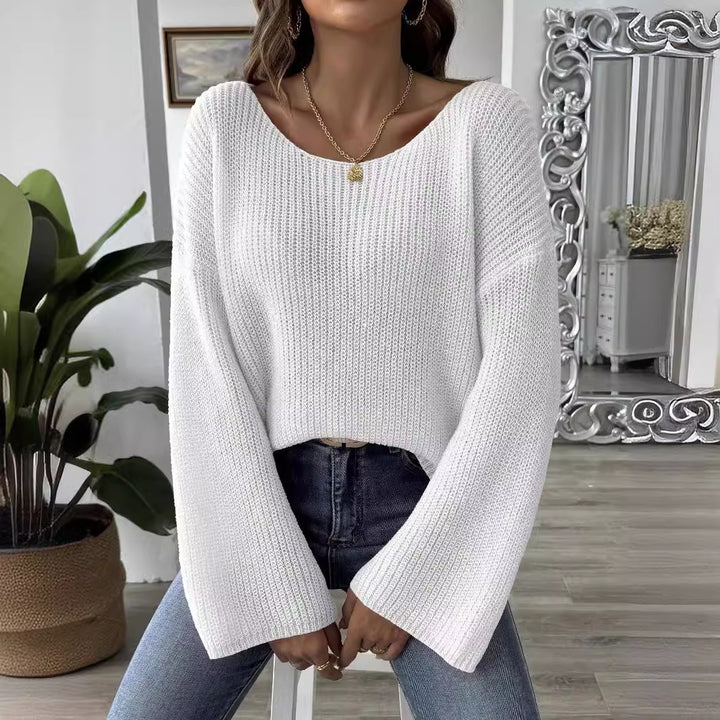 Dame afslappet strikket pullover med løs pasform og elegante ballonærmer Stilla