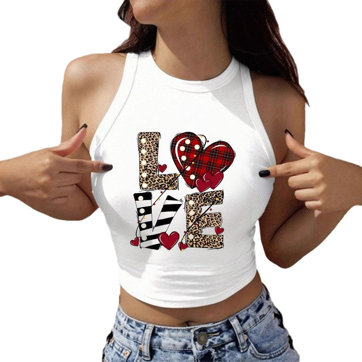 Dame Crop-Top med spændende hjerte-motiv og moderigtigt tryk Skovae