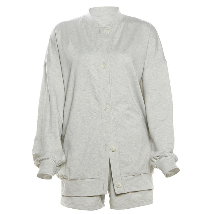 Dame Casual Snit Sweat Suit med Knapliste og brede Ærmer Stilla