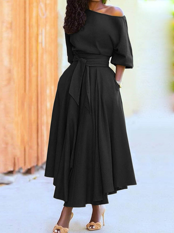 Stilla | Off Shoulder Korte Ærmer Talje Binde Maxi Kjole