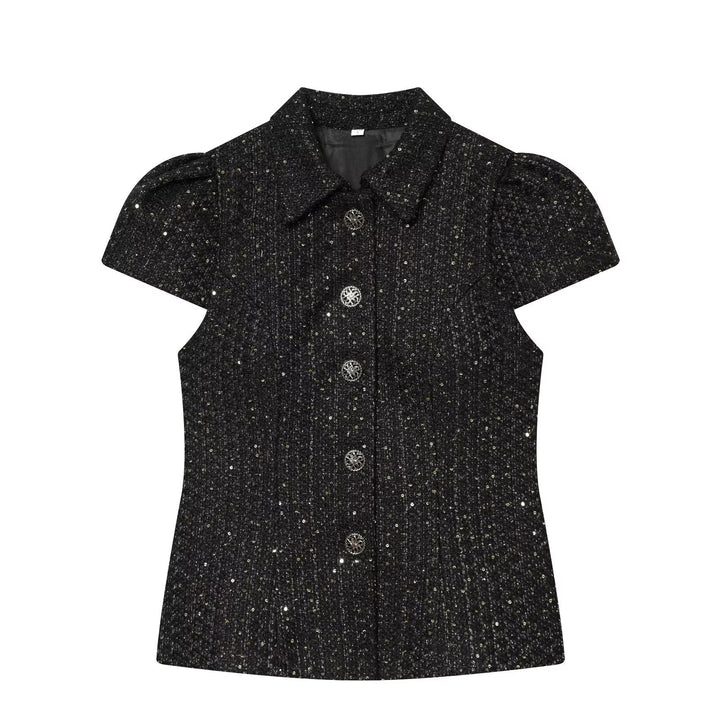 Dame elegant bluse med struktureret stof og dekorative knapper Skovae