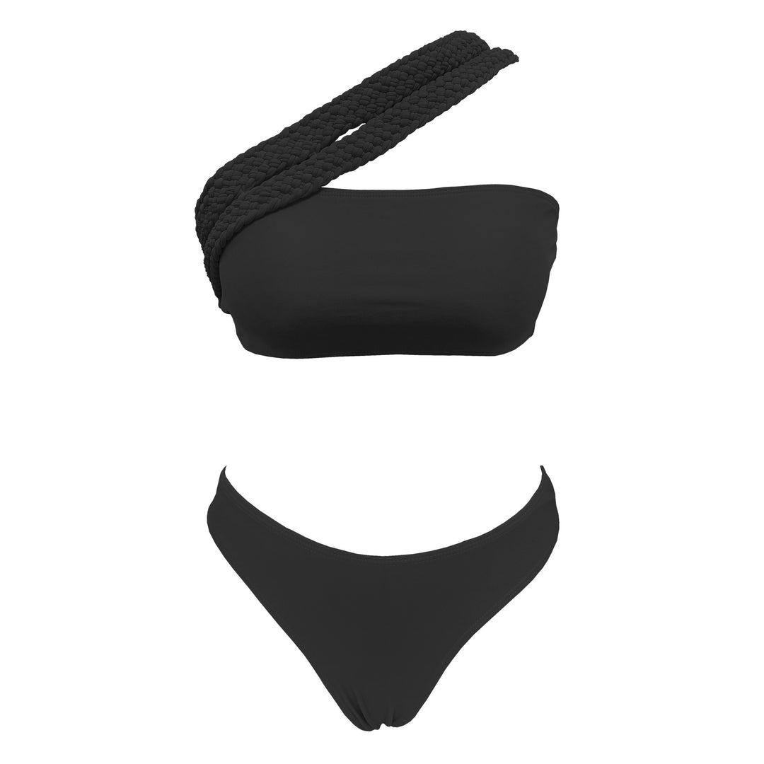 Dame Bandeau-bikini med flettet bæresystem og høj skæring Stilla