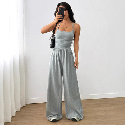Dame luftig jumpsuit med høj talje og justerbare stropper Skovae