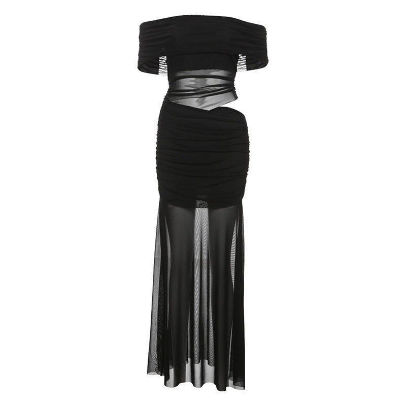 Dame Off-Shoulder Maxi-Kjole med fine flæsedetaljer og figurskabende snit Stilla