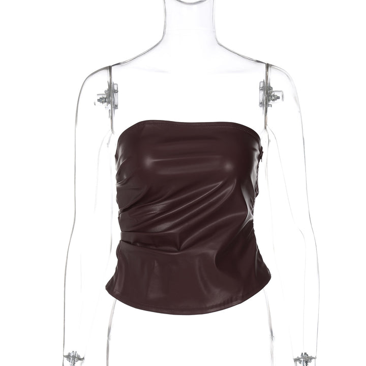 Dame Luksuriøs Bustier Top i Kunstlæder med Rynket Design Stilla