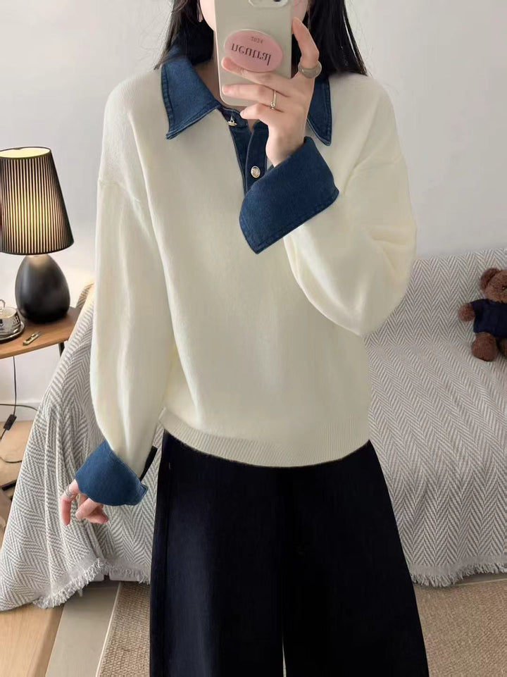 Kvinders sweater med fashionabel skjortekrave og blødt materiale Stilla