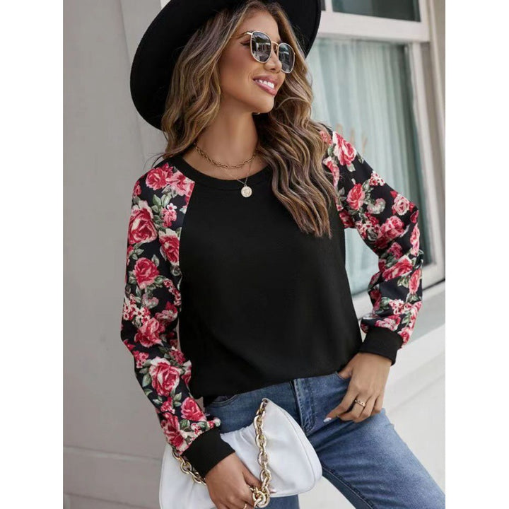 Dame Floral Ærme Pullover Sweatshirt Stilla
