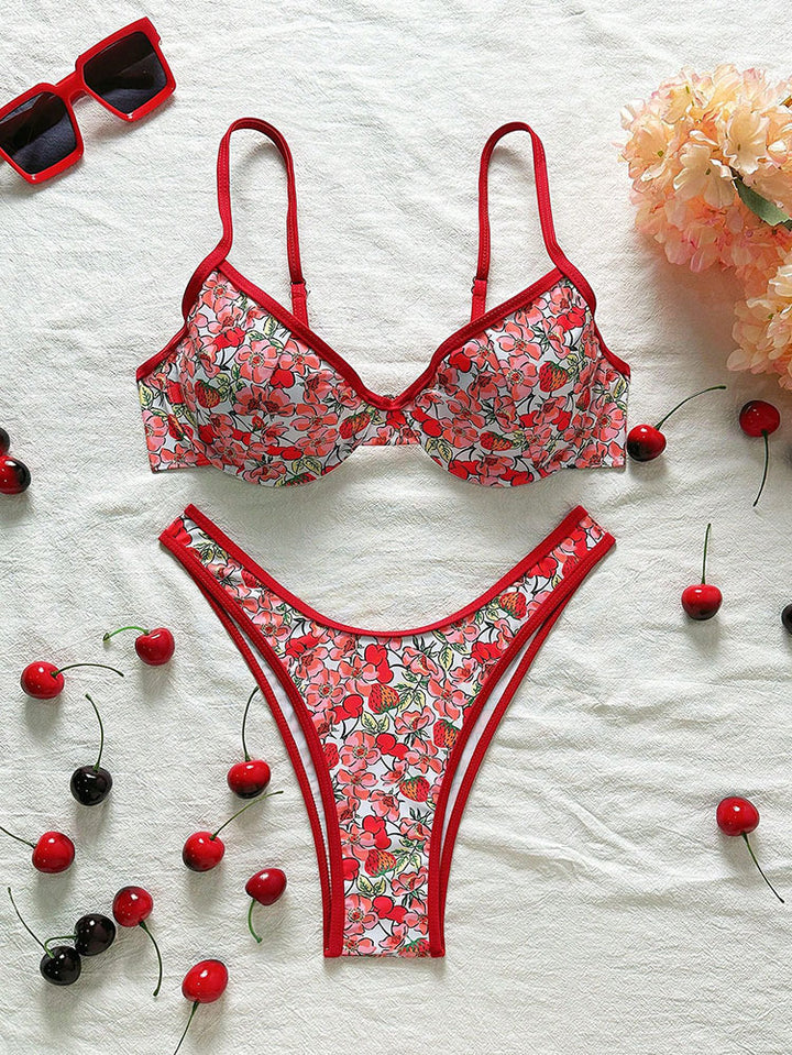 Dame Push-Up-Bikini med blomster mønstre og justerbare stropper Skovae