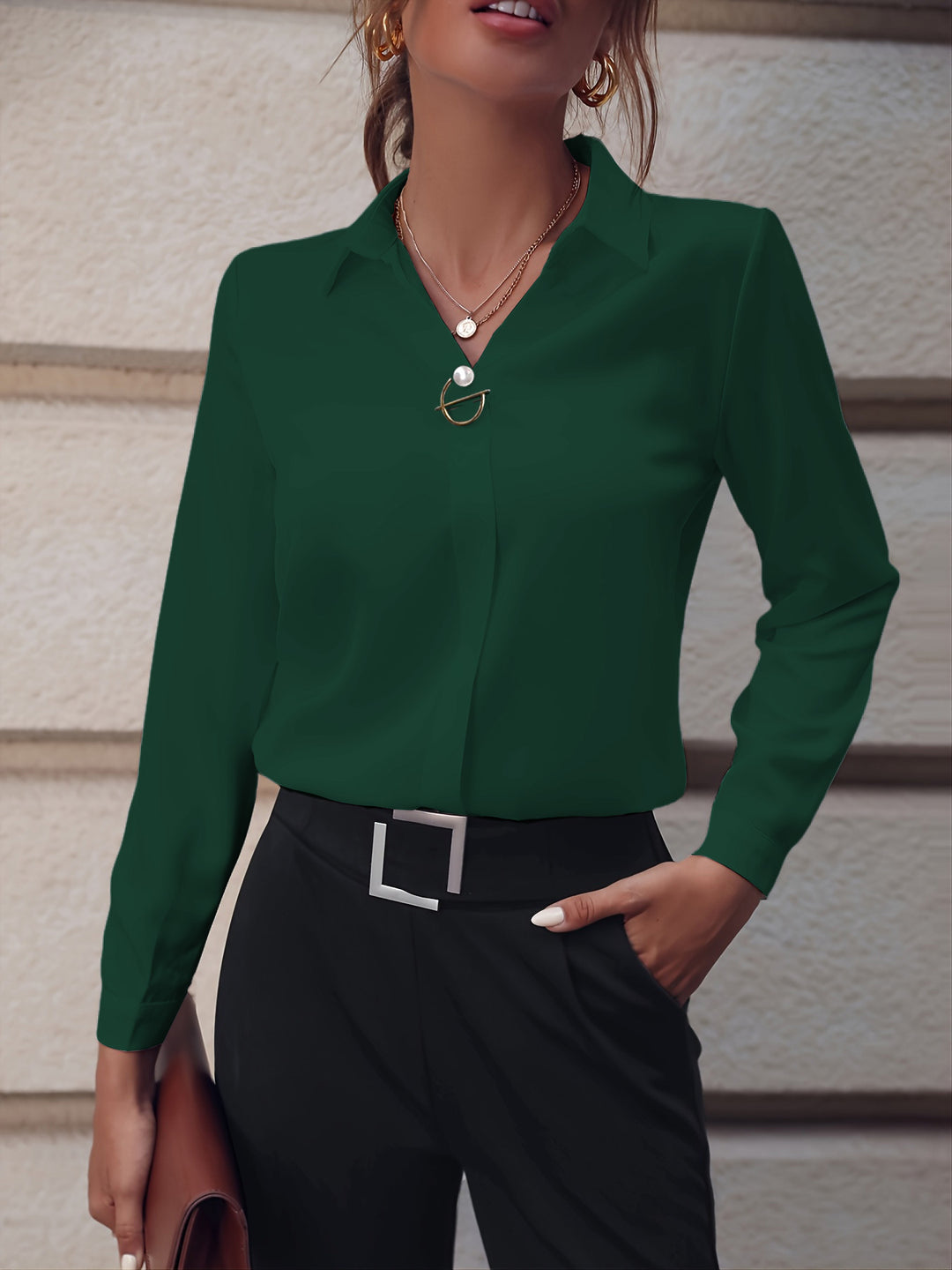 Dame elegant bluse med moderne krave Stilla