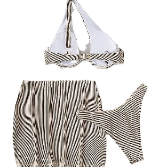 Dame Ribben-Cut-Out-Bikini-Sæt med Nederdel Stilla