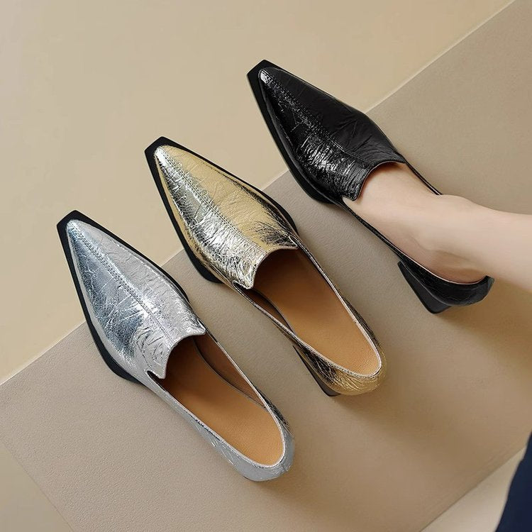Dame Metallic Spids-Tå Blokhæl Slip-On Mules Stilla