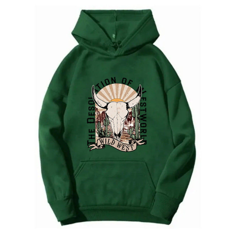 Dame hoodie med nostalgisk Wild West design Skovae