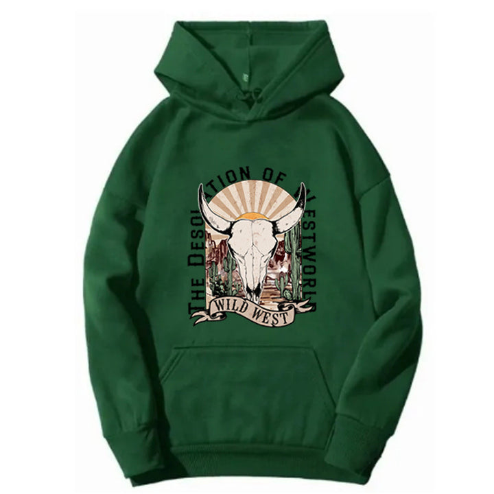 Dame hoodie med nostalgisk Wild West design Skovae