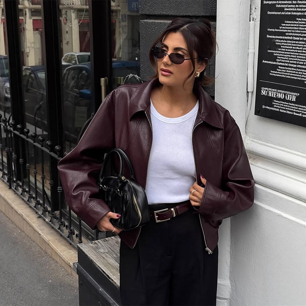 Dame elegant læderjakke med oversized snit Stilla