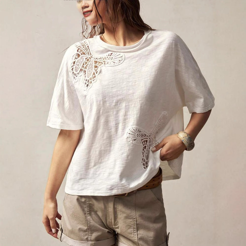 Dame Lace-Detail T-Shirt Stilla
