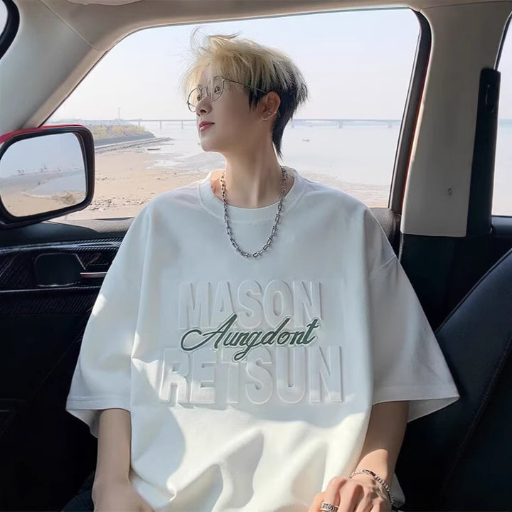 Herrer afslappet T-shirt med kreativ reliefprint Stilla