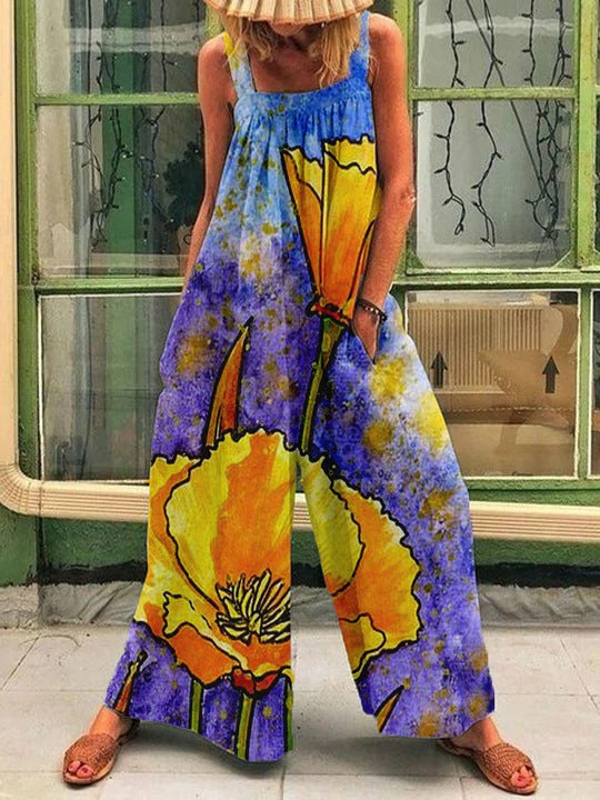 Dame luftig jumpsuit med blomsterdesign og justerbare stropper Stiila
