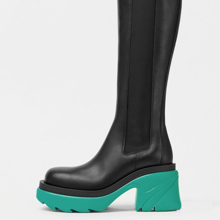 Femme Chunky Platform Ankellange Støvler med Iøjnefaldende Farveblokdesign Stilla