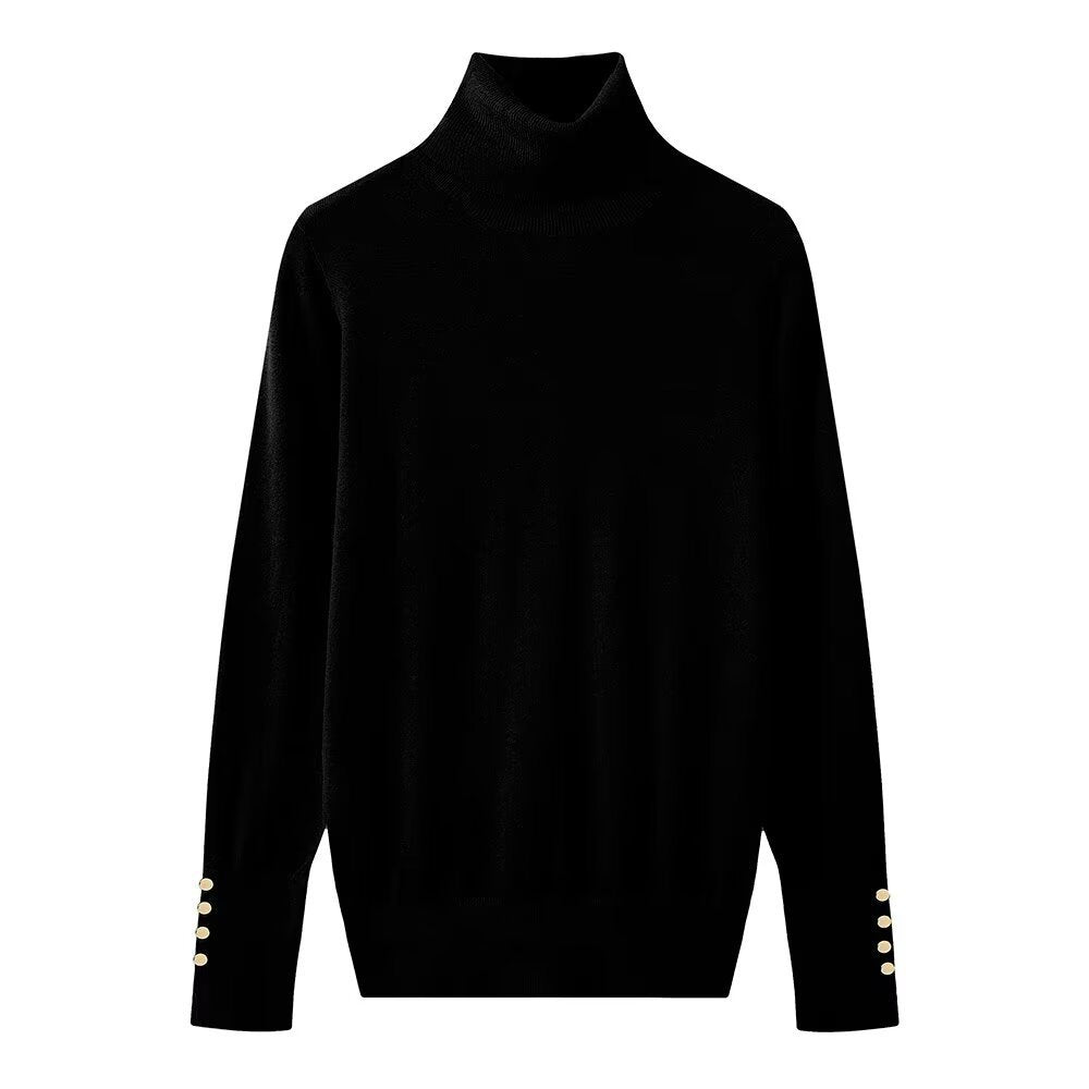Femme Rullekravepullover med knapdetaljer Stilla