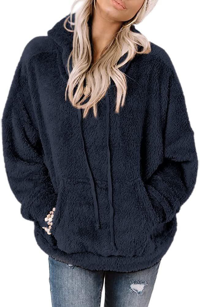 Dame hyggelig fleece-trøje med kængurulomme og hætte Stilla