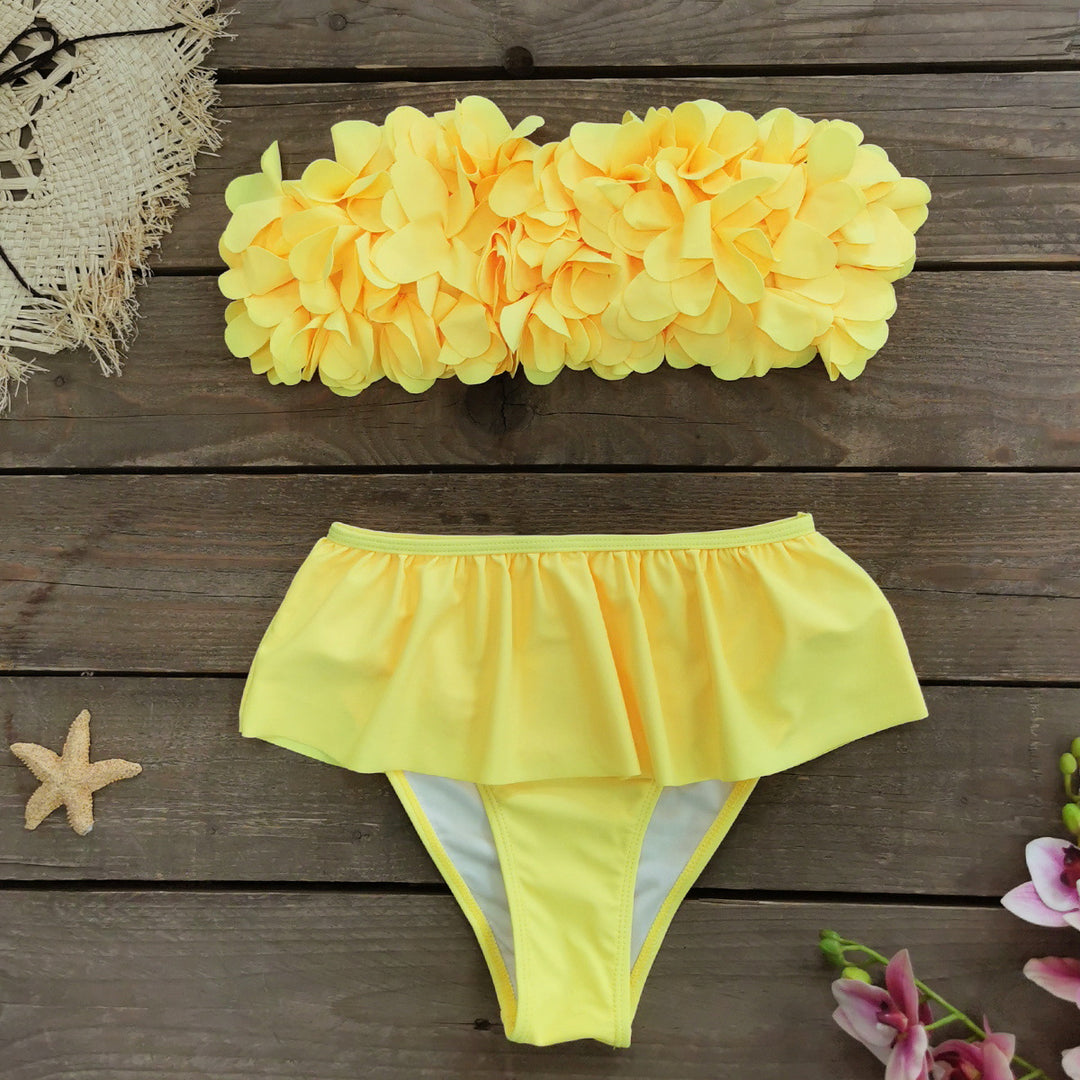 Dame bikini-sæt med voluminøst flæse-design og glad blomster mønster Stilla