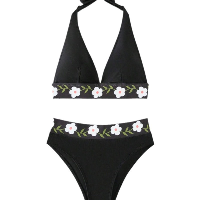 Dame højtaljet bikinisæt med florale accenter Stilla