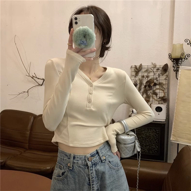 Femme Cropped Langærmet Henley Top Stilla
