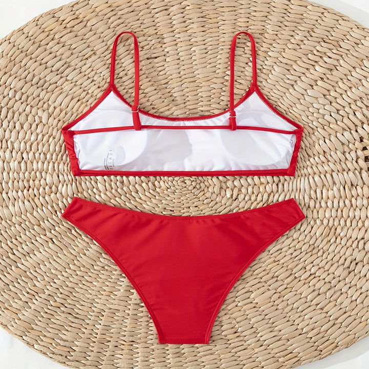Damer Høj taljede Bikini-sæt med smalle stropper og elastisk bæltedragt Skovae