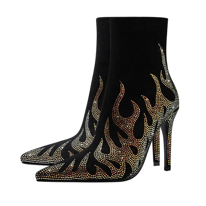 Dame High-Heel Støvler med Flamme mønster og Strass-akkenter Stilla