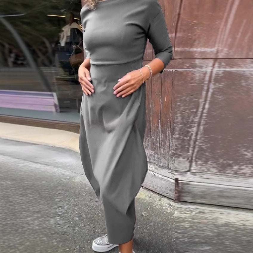 Dame elegant Midi-kjole med asymmetrisk snit og rygudskæring Stilla