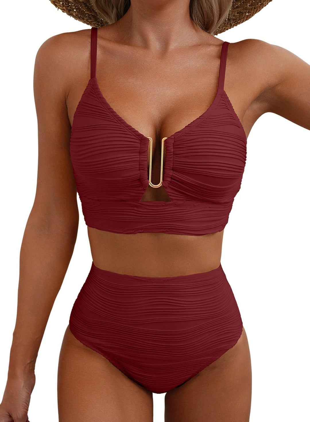Dame Højskåren Bikini med Rynker Skovae