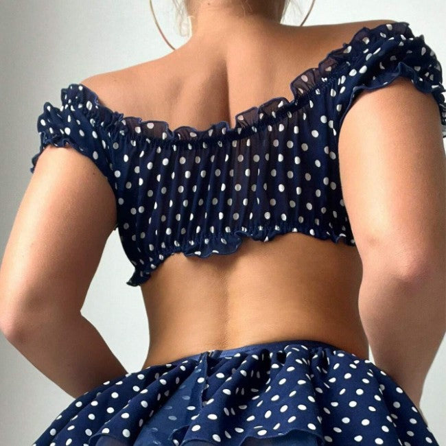 Dame Polka Dot Off-Shoulder Lingeri Sæt Stilla