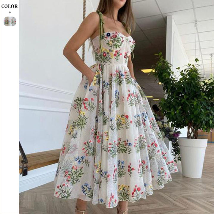 Dame Blomsterprydet Sommerkjole med dyrevenlig bomuld og Midi-længde Stilla