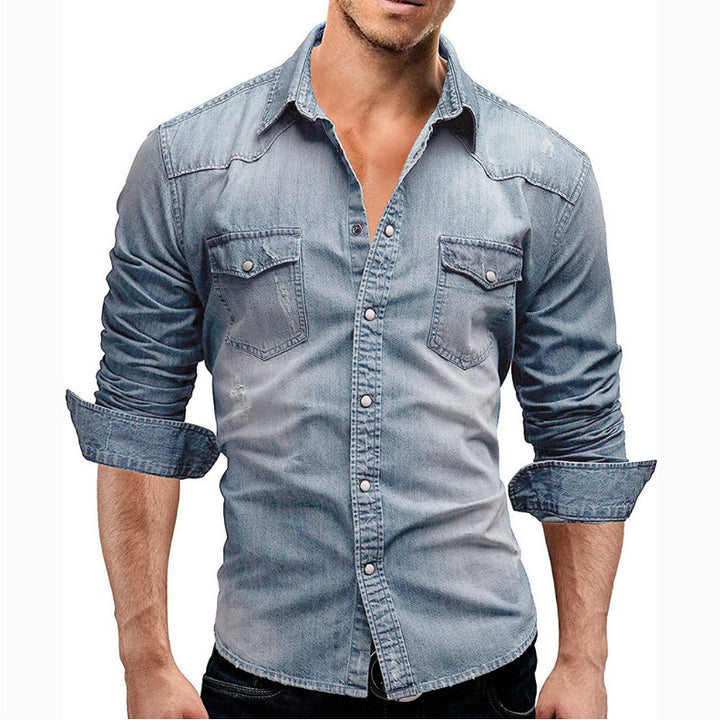 Herre denim skjorte i afslappet slim fit med moderne lomme Stilla