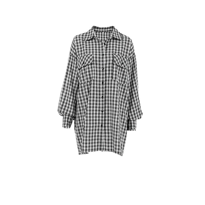 Dame Oversized Ternet Bluse med afslappet snit og praktiske lommer Stilla