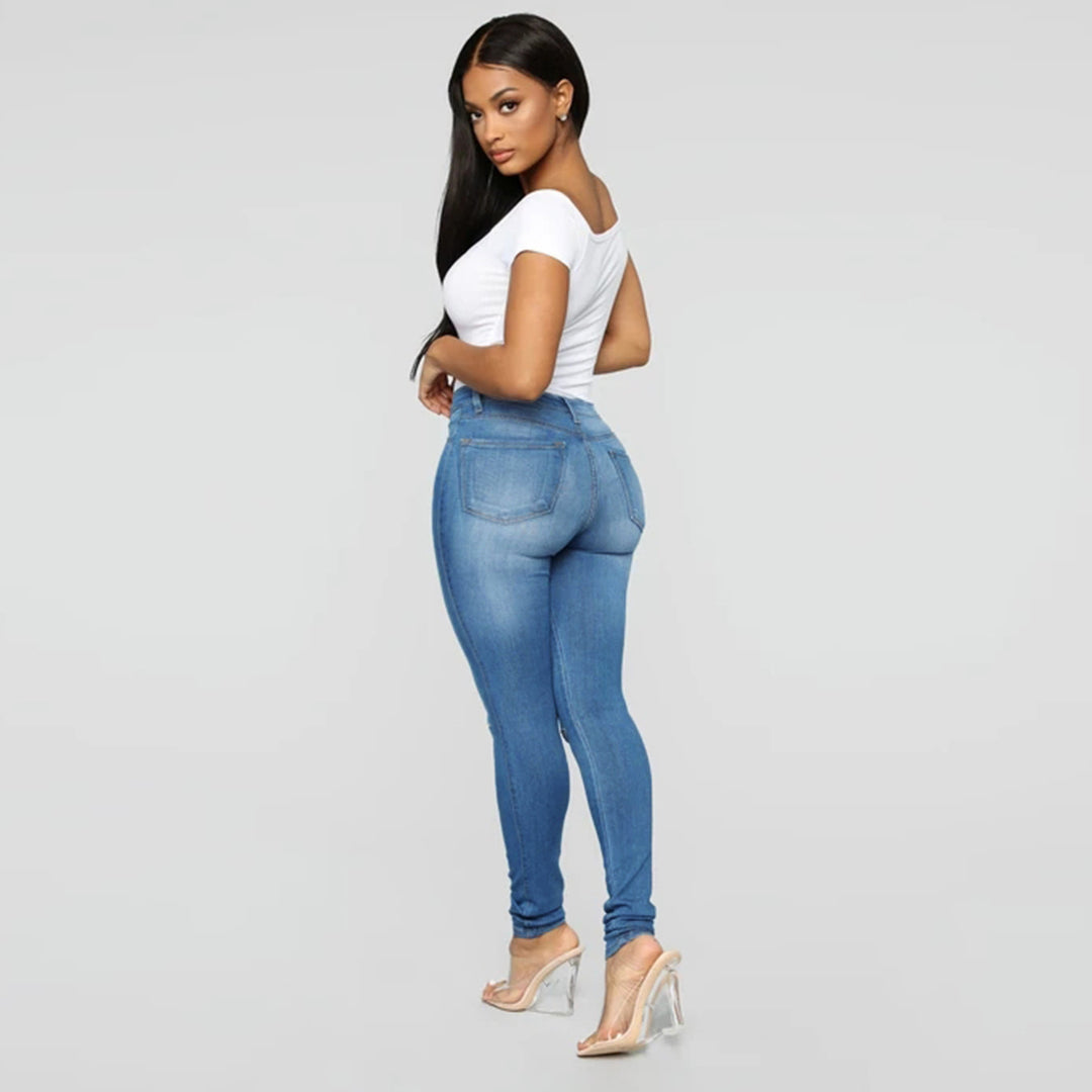 Damehøj talje skinny jeans med destroyed detaljer og stræk komfort Stilla