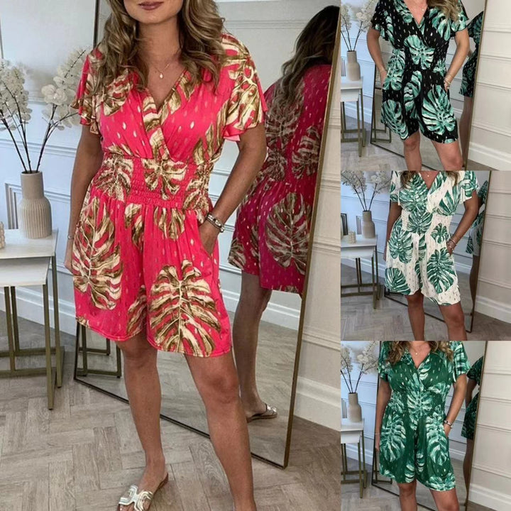 Dame jumpsuit med blomstertryk og elastisk talje Stilla