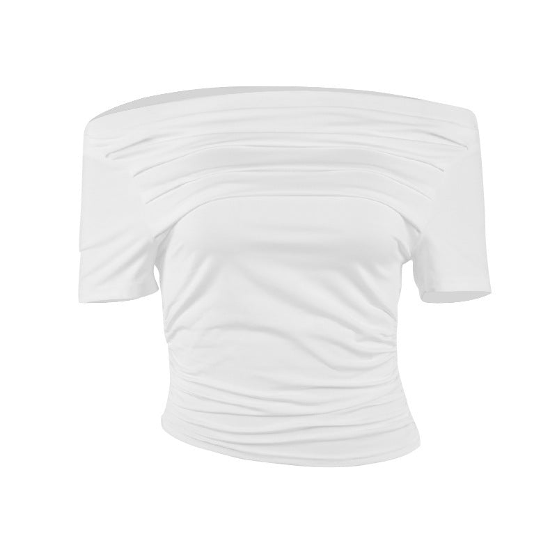Dame tætsiddende overdel med off-shoulder design og rynkning Skovae