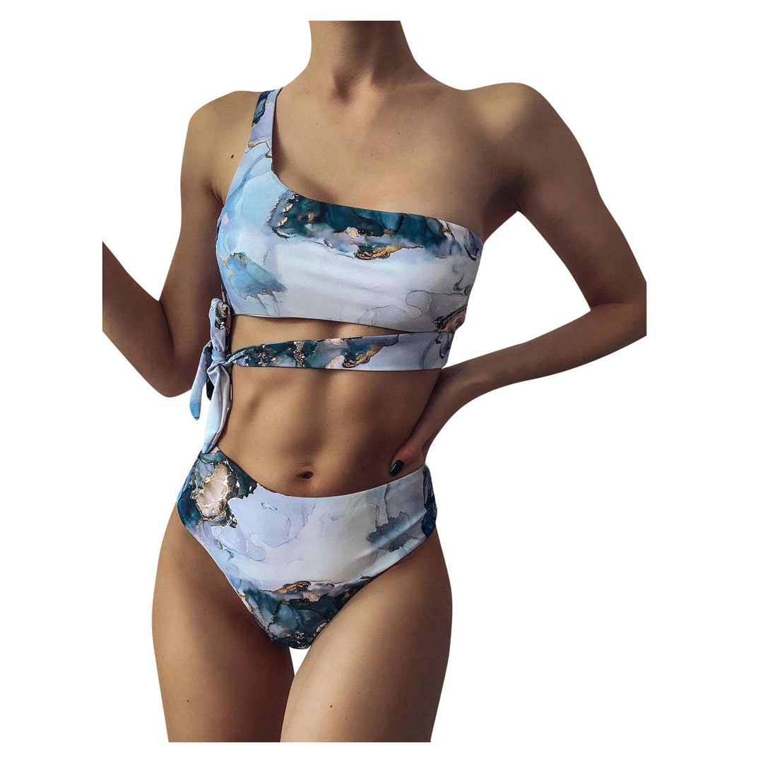 Dame triangel-bikini med moderne marmor-design og justerbare stropper Stilla