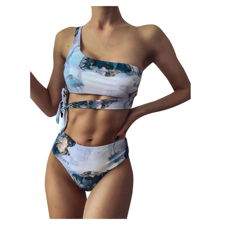 Dame triangel-bikini med moderne marmor-design og justerbare stropper Stilla