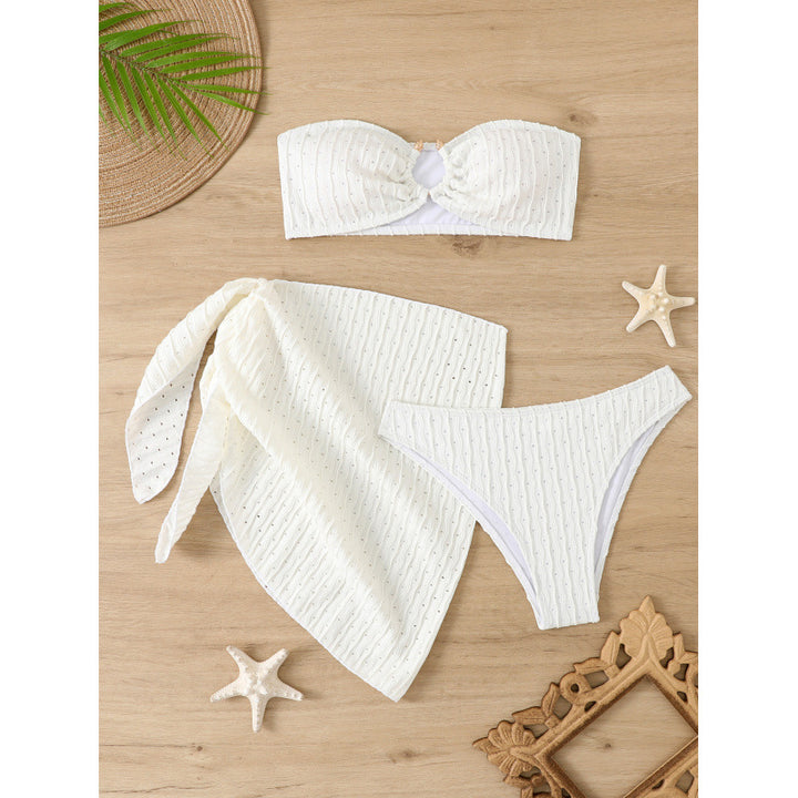 Dame Bandeau Bikini Sæt med Indpakningsnederdel og Struktureret Design Stilla